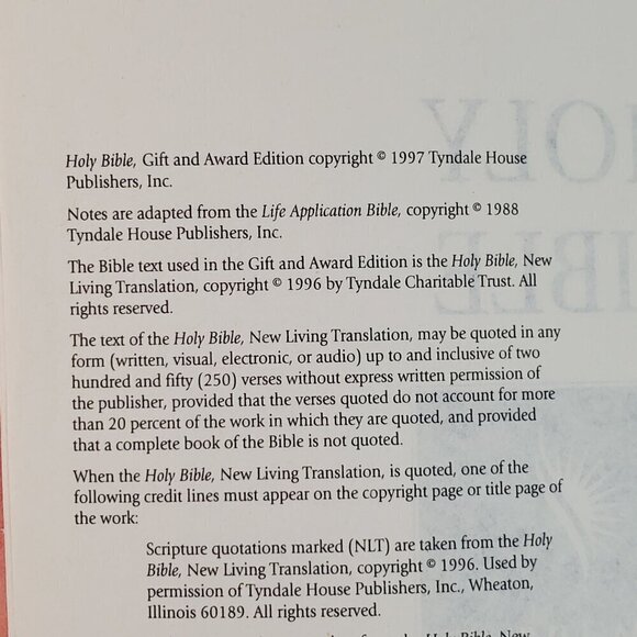 Holy Bible New Living Translation Red Letter Gift & Award Edition Tyndale 1997 - Picture 8 of 11